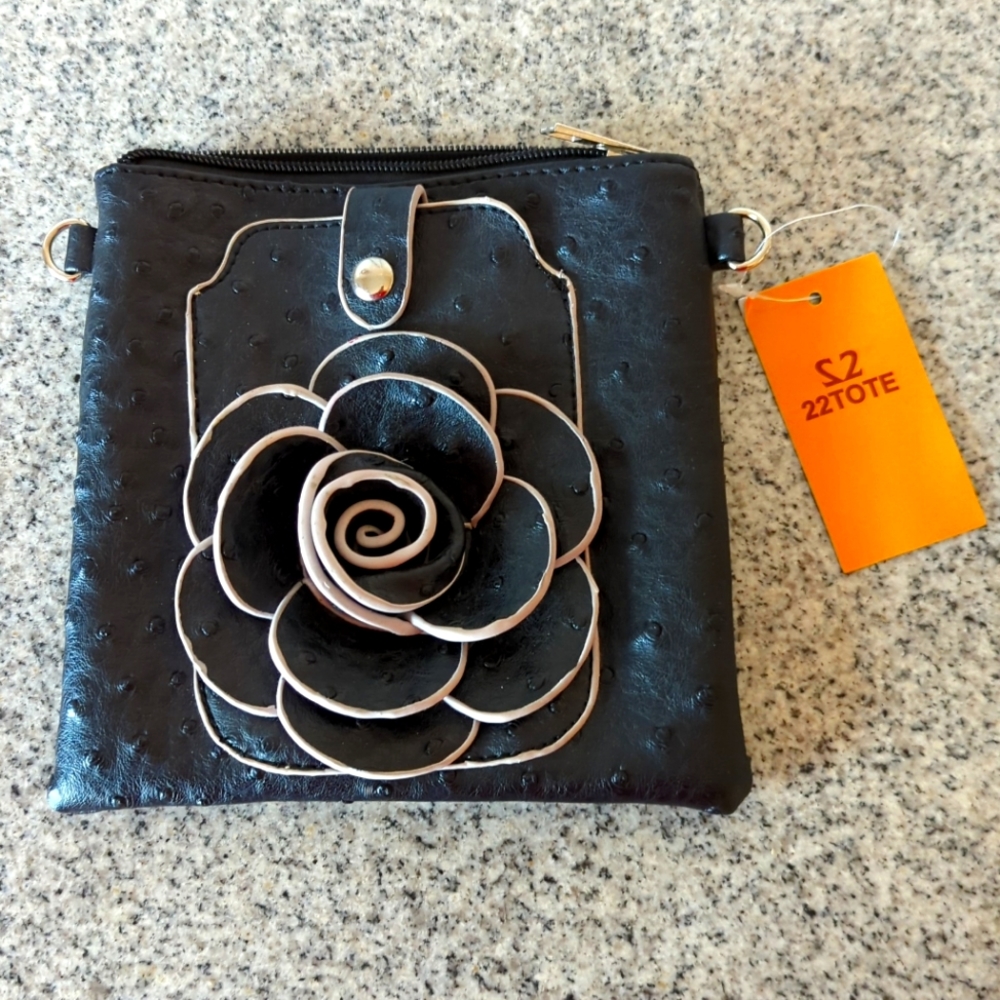 22 Tote Flower Small Purse/Cell Bag Black